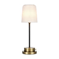 **Titre technique : Lampe de table moderne avec abat-jour en tissu et base en métal doré**