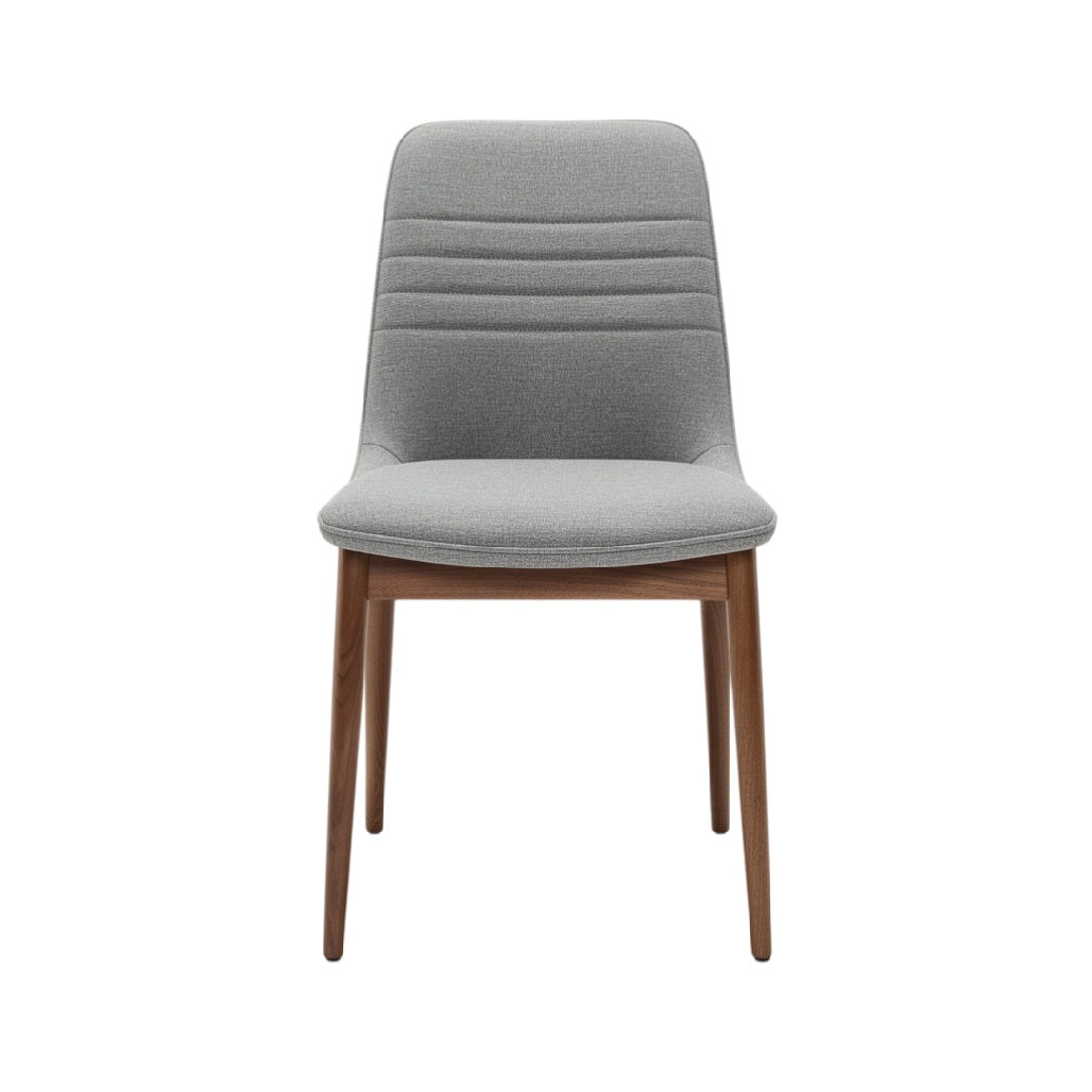 **Chaise moderne en tissu gris avec pieds en bois**
